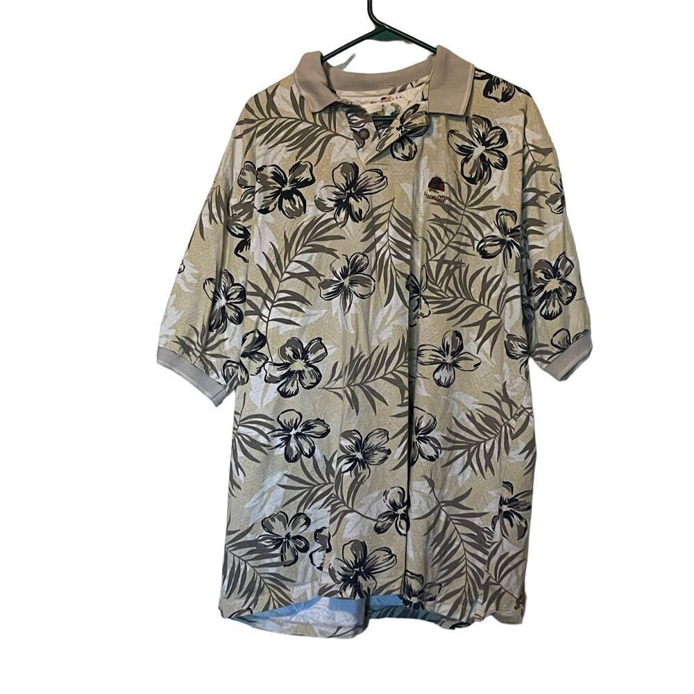 The Skins Game Mens Tan Tropical Print Hawaiian Short Sleeve Polo Size XXL